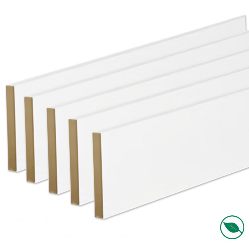 Pack de 5 plinthes bord carré MDF revêtues blanc 2200 x 68 x 9 mm PEFC 70%