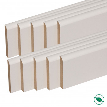 Pack de 10 plinthes bord arrondi MDF revêtues blanc 2200 x 35 x 10 mm PEFC 70%