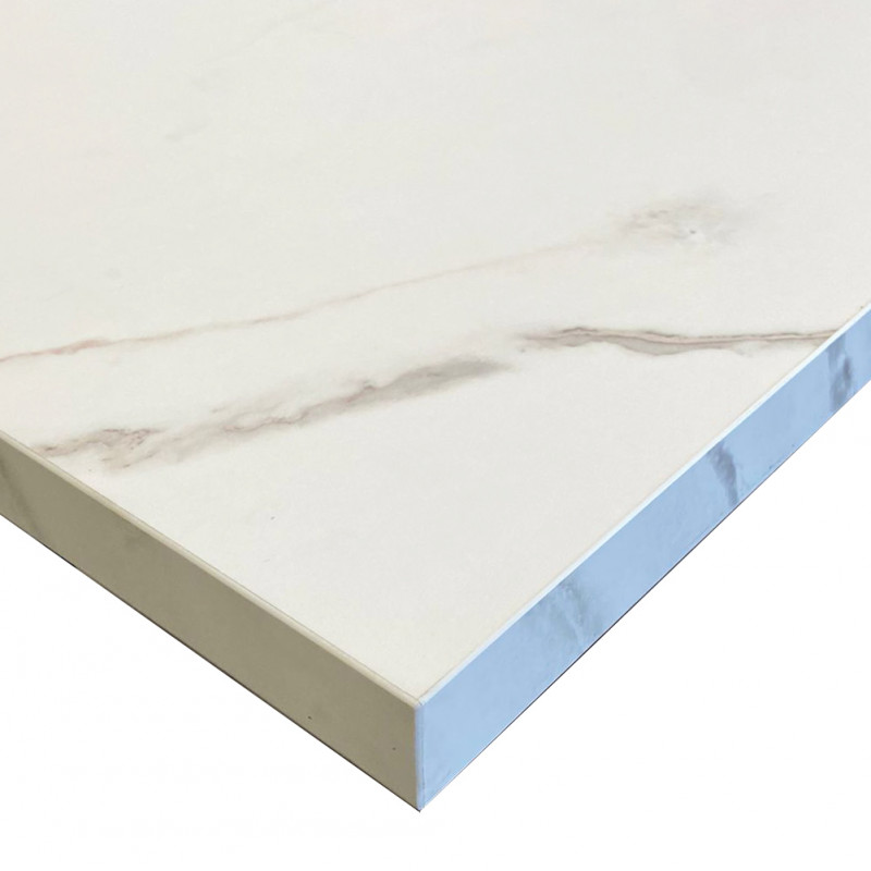 Plan de travail stratifié décor marbre blanc, détail