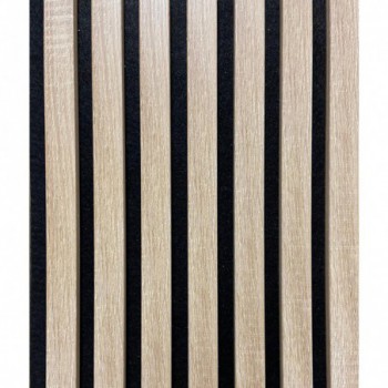 Lot de 2 Panneaux tasseaux Acoustic lamelles chêne clair sur fond noir 2600 x 300 x 17 mm -1,56 M2 PEFC 70 %