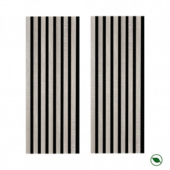 Lot de 2 Panneaux mural acoustic lamelles chêne gris sur fond noir 2600 x 300 x 17 mm -1,56 M2 PEFC 70 %