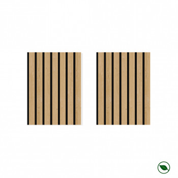Lot de 2 demi Panneaux mural décoratif lamelles MDF chêne clair fond noir 1250 x 287 x 20 mm-0,72 M2 PEFC 70%