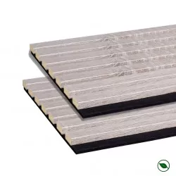 Lot de 2 Panneaux mural acoustic lamelles chêne gris sur fond noir 2600 x 300 x 17 mm -1,56 M2 PEFC 70 %