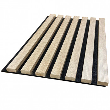 Lot de 2 Panneaux tasseaux Acoustic lamelles chêne clair sur fond noir 2600 x 300 x 17 mm -1,56 M2 PEFC 70 %