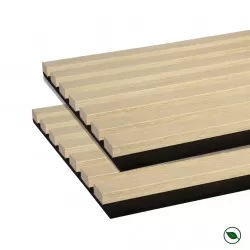 Lot de 2 Panneaux tasseaux Acoustic lamelles chêne clair sur fond noir 2600 x 300 x 17 mm -1,56 M2 PEFC 70 %