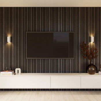 Lot de 2 Panneaux tasseaux acoustic BLEND lamelles MDF chêne lave sur fond noir 2600 x 300 x 17 mm - 1,56 M2 PEFC 70%