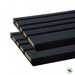 Lot de 2 Panneaux tasseaux acoustic BLEND lamelles MDF chêne lave sur fond noir 2600 x 300 x 17 mm - 1,56 M2 PEFC 70%
