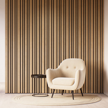Lot de 2 Panneaux tasseaux acoustic BLEND lamelles MDF chêne naturel sur fond noir 2600 x 300 x 17 mm - 1,56 M2 PEFC 70%