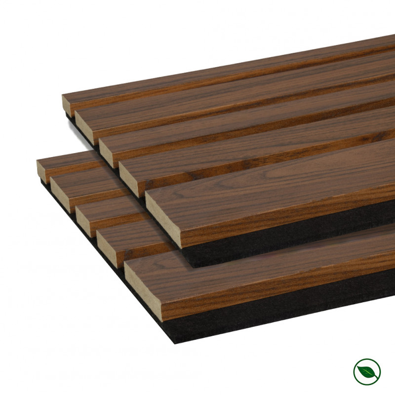 Lot de 2 Panneaux tasseaux acoustic BLEND lamelles MDF noyer naturel sur fond noir 2600 x 300 x 17 mm - 1,56 M2 PEFC 70%