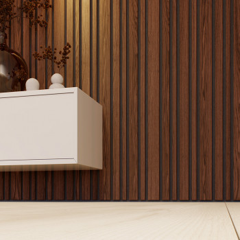 Lot de 2 Panneaux tasseaux acoustic BLEND lamelles MDF noyer naturel sur fond noir 2600 x 300 x 17 mm - 1,56 M2 PEFC 70%