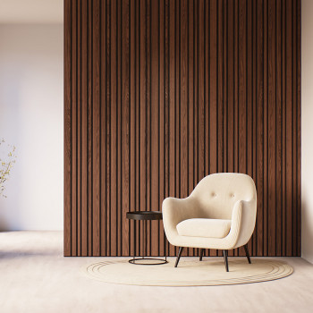 Lot de 2 Panneaux tasseaux acoustic BLEND lamelles MDF noyer naturel sur fond noir 2600 x 300 x 17 mm - 1,56 M2 PEFC 70%