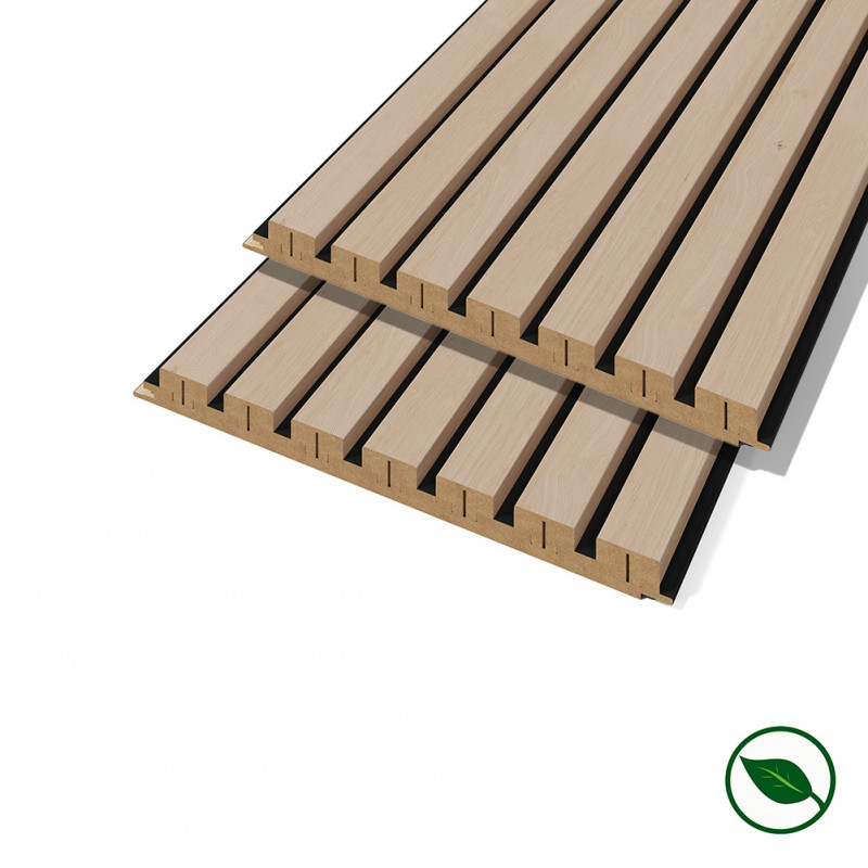 Lot de 2 demi Panneaux mural décoratif lamelles MDF chêne clair fond noir 1250 x 287 x 20 mm-0,72 M2 PEFC 70%