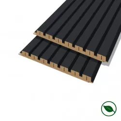 Lot de 2 demi Panneaux mural décoratif lamelles MDF noir 1250 x 287 x 20 mm-0,72 M2 PEFC 70%
