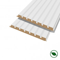 Lot de 2 demi Panneaux mural décoratif lamelles MDF blanc (à peindre) 1250 x 287 x 20 mm-0,72 M2 PEFC 70%