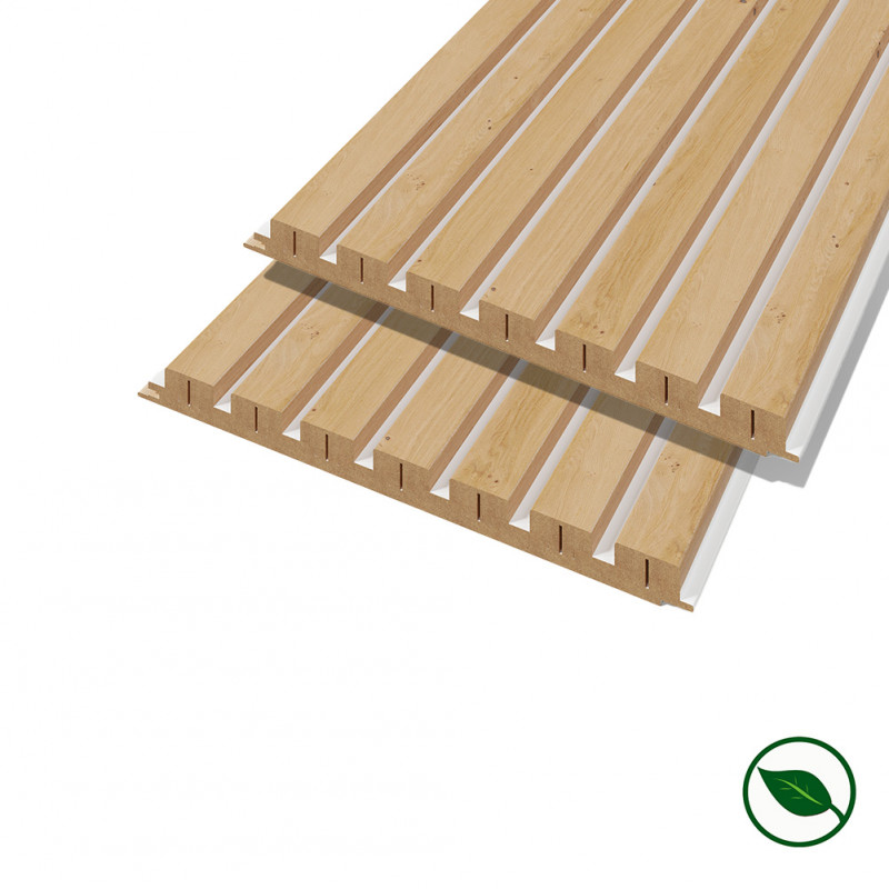 Lot de 2 panneaux tasseaux MDF chêne clair sur fond blanc 2500 x 300 x 20 mm-1,435 M2 PEFC 70%