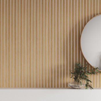 Lot de 2 panneaux tasseaux MDF chêne clair sur fond blanc 2600 x 300 x 15 mm – 1,56 m²