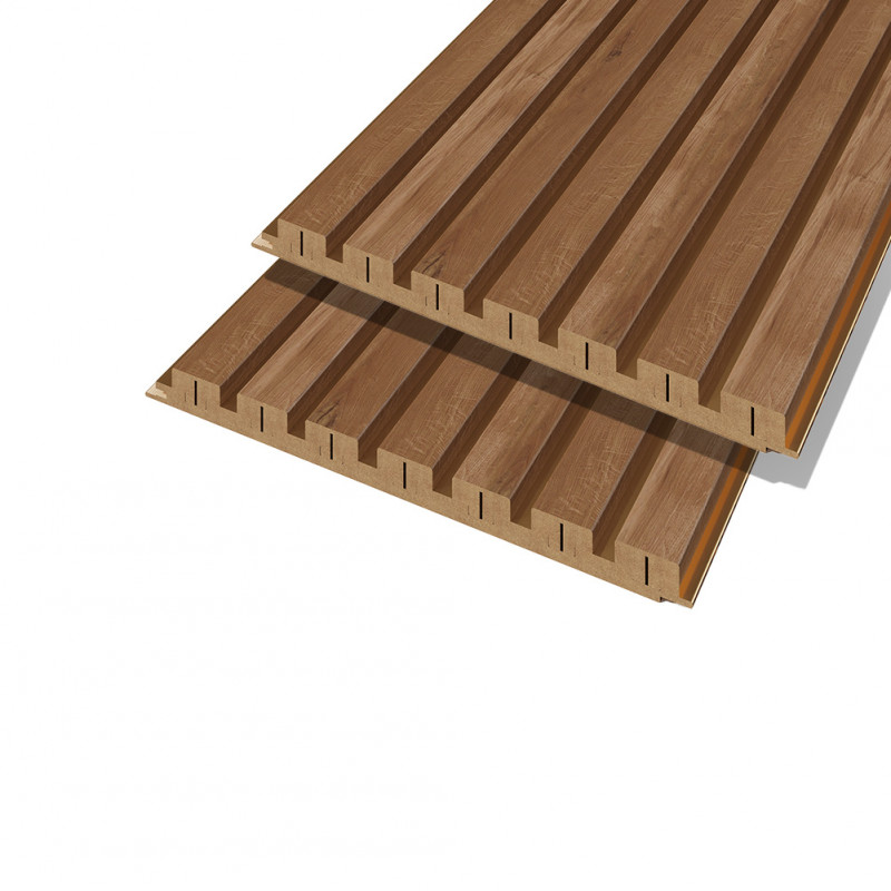 Lot de 2 Panneaux tasseaux acoustique LUXE Catsle oak sur fond bronze 2770x287x20 mm PEFC 70%