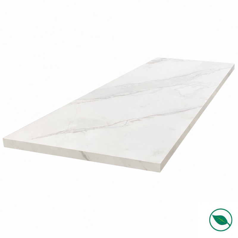 Plan de travail stratifié HPL marbre blanc 2000 x 650 x 38 mm FSC - Gamme Signature