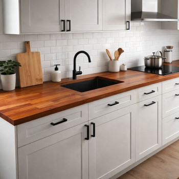 Plan de travail acajou massif huilé lamellé collé abouté 2000 x 650 x 36 mm - FSC 100%