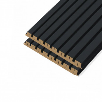 Lot de 2 Panneaux tasseaux MDF acoustique Noir mat sur fond Noir 2770 x 300 x 20 mm - 1,662 m² PEFC 70%
