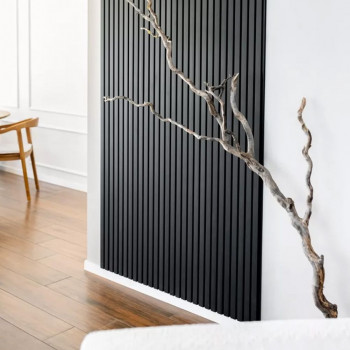 Lot de 2 Panneaux tasseaux MDF acoustique Noir mat sur fond Noir 2770 x 300 x 20 mm - 1,662 m² PEFC 70%