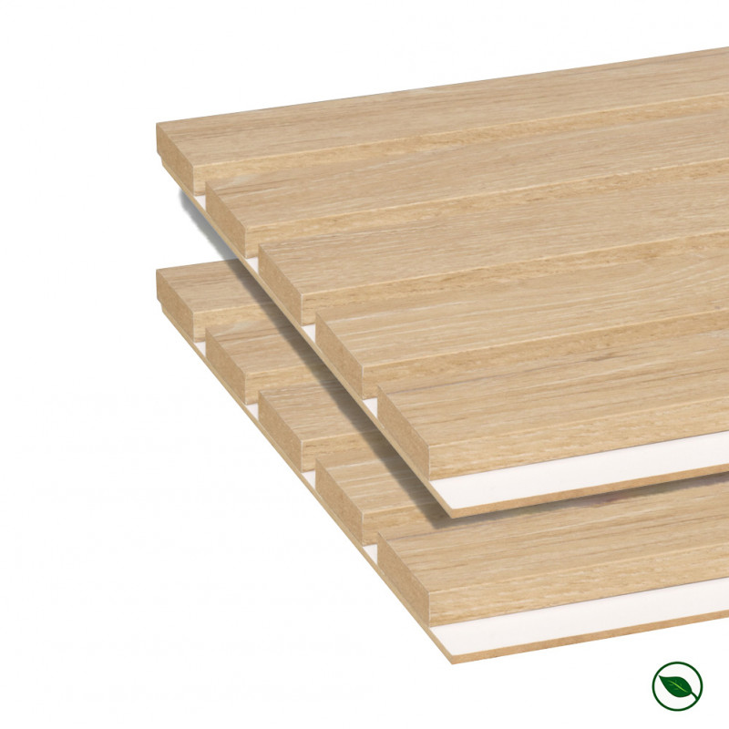 Lot de 2 Panneaux tasseaux MDF Chêne clair sur fond Blanc 2770 x 300 x 20 mm - 1,662 m² PEFC 70%
