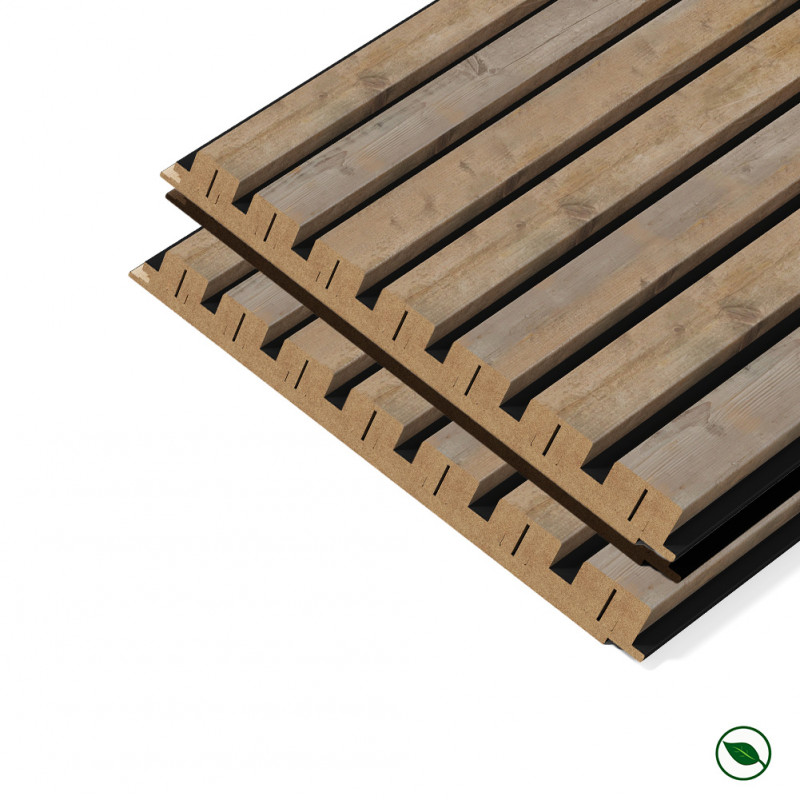 Lot de 2 Panneaux tasseaux MDF Chêne rustique sur fond Noir 2770 x 300 x 20 mm - 1,662 m² PEFC 70%