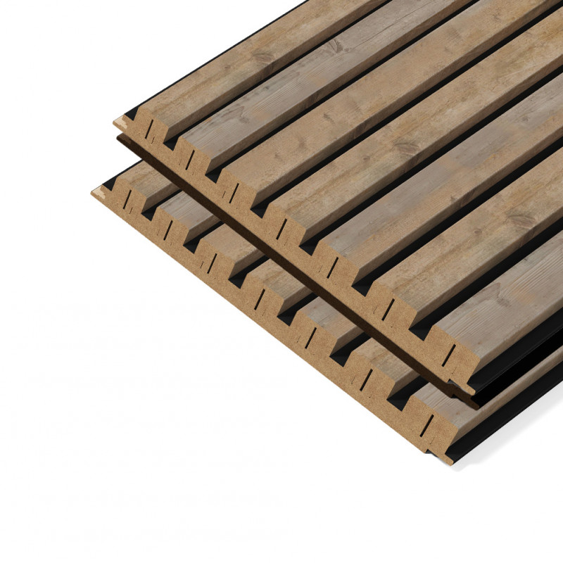 Lot de 2 Panneaux tasseaux MDF Chêne rustique sur fond Noir 2770 x 300 x 20 mm - 1,662 m²