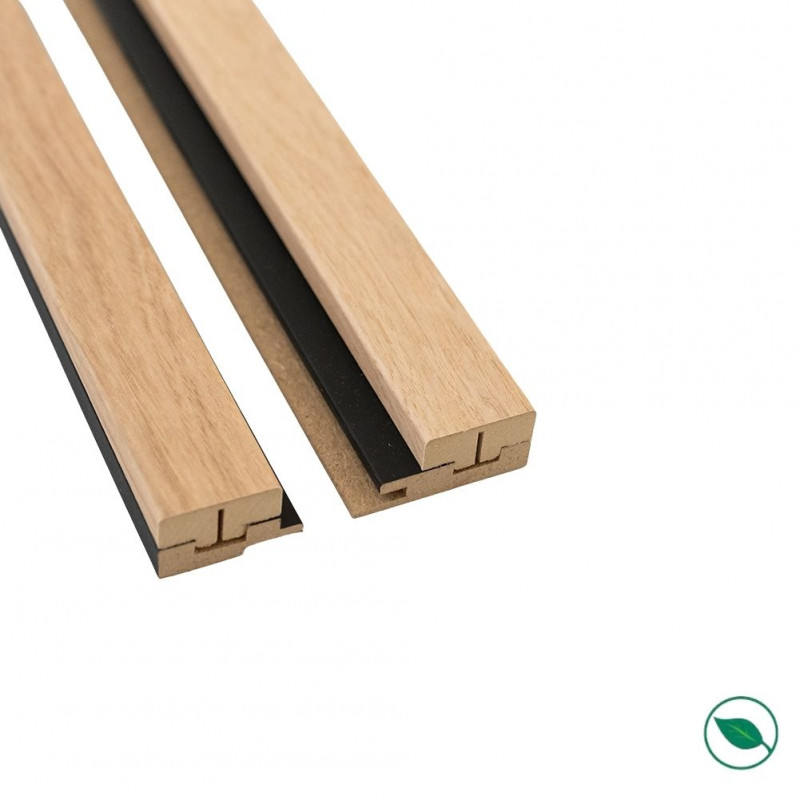 Kit profilé de finition panneaux tasseaux MDF Chêne clair sur fond Noir 2770 x 71 x 20 mm PEFC 70%