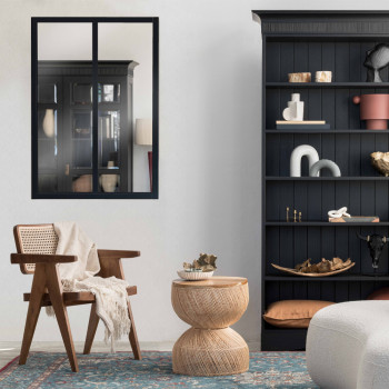 Verrière atelier slim 2 carreaux obèche noir métal 1040 x 717 mm - verre trempé