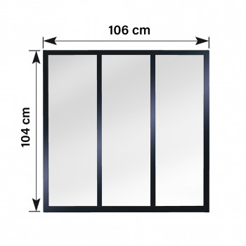 Verrière atelier slim 3 carreaux obèche noir métal 1040 x 1060 x 40 mm - verre trempé