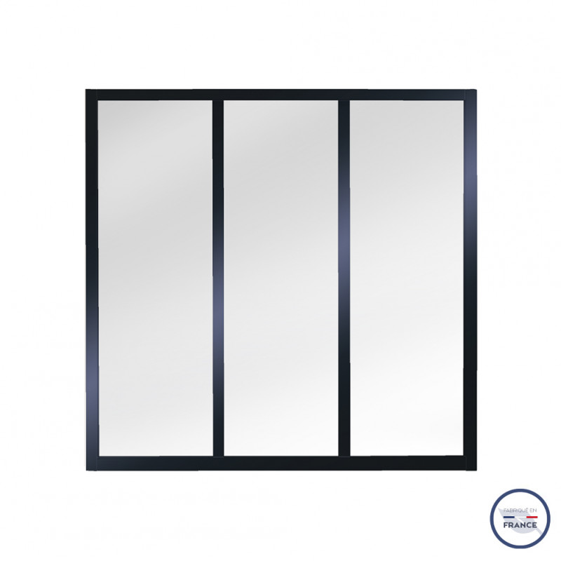 Verrière atelier slim 3 carreaux obèche noir métal 1040 x 1060 x 40 mm - verre trempé