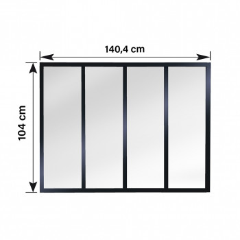 Verrière atelier slim 4 carreaux obèche noir métal 1040 x 1404 x 40 mm - verre trempé