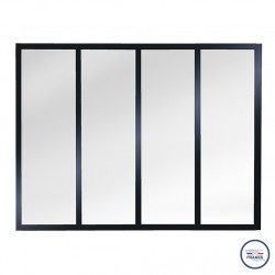 Verrière atelier slim 4 carreaux obèche noir métal 1040 x 1404 x 40 mm - verre trempé