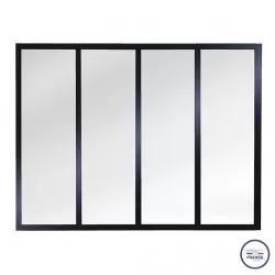 Verrière atelier slim 4 carreaux obèche noir métal 1040 x 1404 x 40 mm - verre trempé