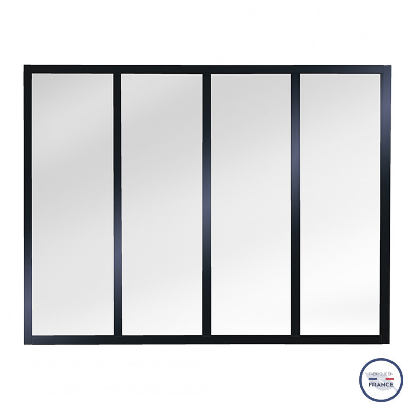 Verrière atelier slim 4 carreaux obèche noir métal 1040 x 1404 x 40 mm - verre trempé