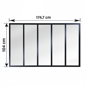Verrière atelier slim 5 carreaux obèche noir métal 1040 x 1747 x 40 mm - verre trempé