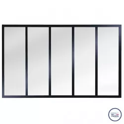 Verrière atelier slim 5 carreaux obèche noir métal 1040 x 1747 x 40 mm - verre trempé