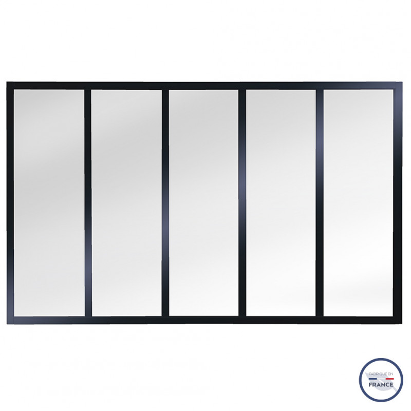 Verrière atelier slim 5 carreaux obèche noir métal 1040 x 1747 x 40 mm - verre trempé