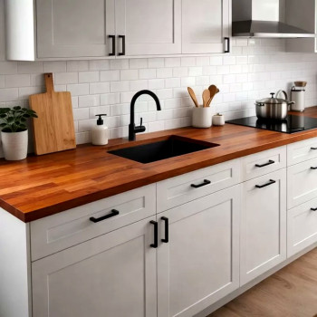 Plan de travail acajou massif huilé lamellé collé abouté 2000 x 650 x 26 mm - FSC 100%