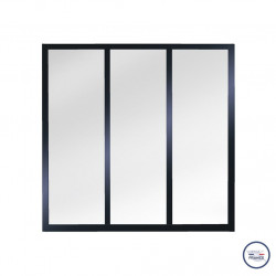 Verrière atelier slim 3 carreaux obèche noir métal 1040 x 1060 x 40 mm - verre trempé