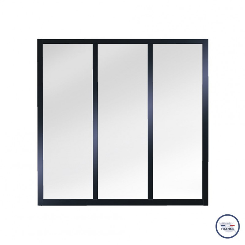 Verrière atelier slim 3 carreaux obèche noir métal 1040 x 1060 x 40 mm - verre trempé