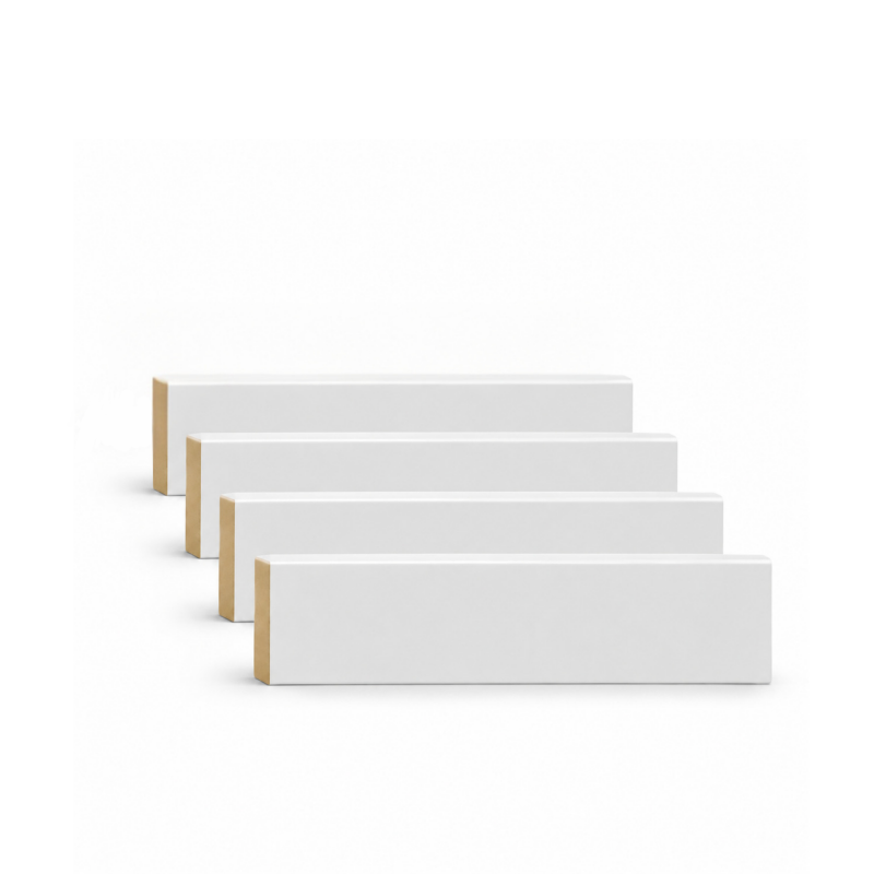 Plinthes MDF revêtues blanc bord carré 50 × 16 mm – 2200 mm – lot de 4 (8,8 m)