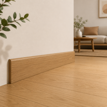 Pack promotionnel de 5 plinthes MDF revetu chêne bord arrondi 2000 x 68 x 9 mm .