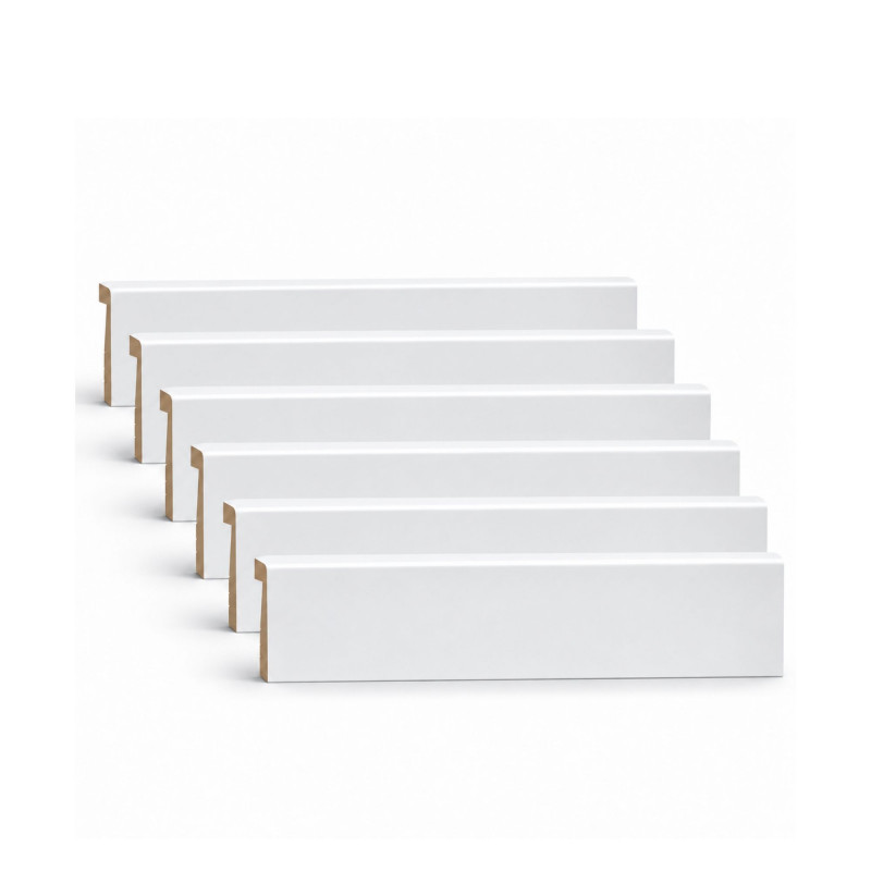 Lot de 6 surplinthes MDF revêtues blanc satiné 2400 x 130 x 16 mm PEFC 70%
