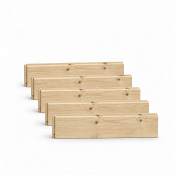 Pack promotionnel de 5 plinthes sapin massif petits noeuds bord droit 2050 x 95 x 9 mm - PEFC 70%.