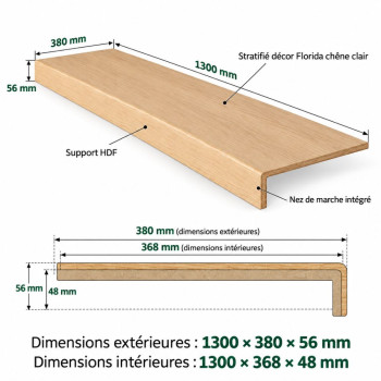 Marche rénovation escalier chêne clair 1300 x 380 mm – Florida | Forestea