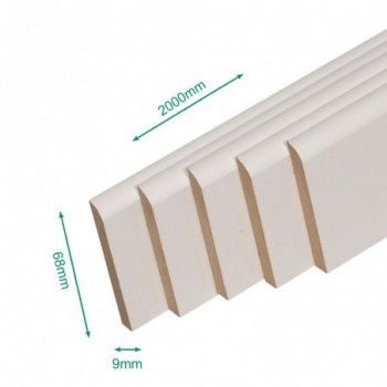 Pack promotionnel de 5 plinthes MDF revetu blanc bord arrondi 2000 x 68 x 9 mm - PEFC 70% .