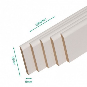 Pack promotionnel de 5 plinthes MDF revetu blanc bord arrondi 2000 x 95 x 9 mm - PEFC 70%.