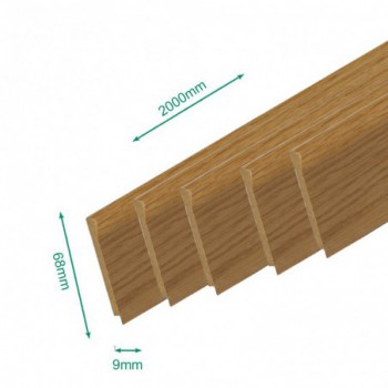 Pack promotionnel de 5 plinthes MDF revetu chêne bord arrondi 2000 x 68 x 9 mm .